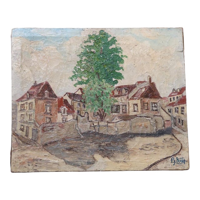 20th Century French Village Square Painting For Sale