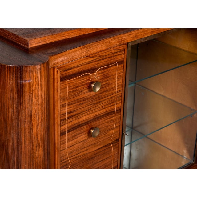Wood French Art Deco Rosewood Veneer Cabinet With Eight Drawers and Glass Display Case For Sale - Image 7 of 12