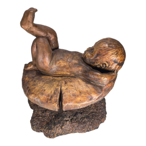 Whimsical Woodland Baby Boy on a Toadstool Mushroom Sculpture