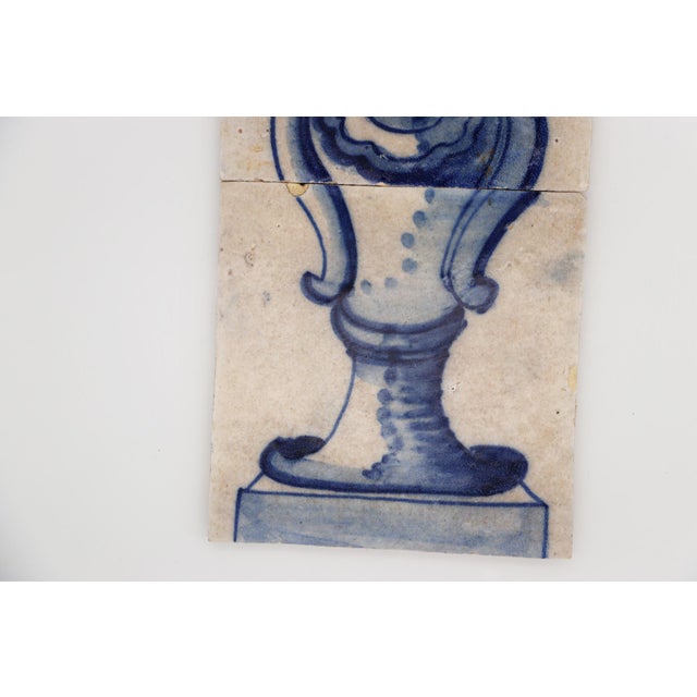 Ceramic 18th Century Baroque Set of Three Tiles Depicting a Flower Vase For Sale - Image 7 of 11