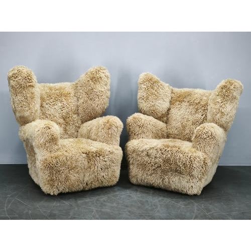 Monumental Art Deco Skandilock Sheepskin Wingback Chairs 1930s, Set of 2 For Sale - Image 7 of 14