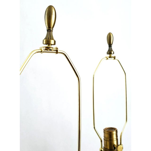Lamp Pair Mahogany Brass & Shades For Sale - Image 12 of 12