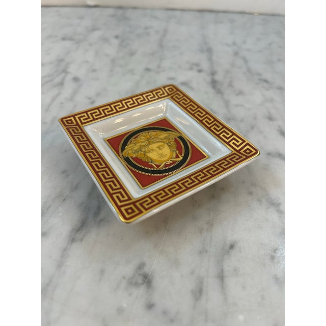 Versace Medusa colorful diminutive square dish great for a ring dish as well as tabletop service for a variety of...
