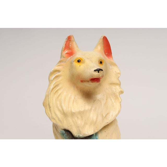 Off-white Vintage Painted Chalkware Carnival Chalk Collie Dog Sculpture / Figurine For Sale - Image 8 of 18