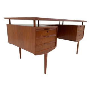 Danish Teak Executive Floating-Top Desk, 1960s For Sale