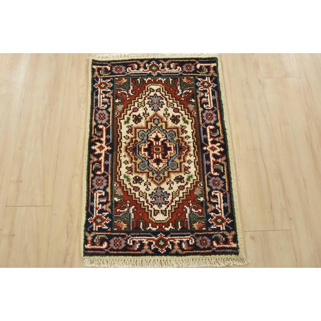 Tribal Heriz Rug 2′ X 3′ Ivory Wool Traditional Hand-Knotted Oriental Carpet For Sale - Image 3 of 7