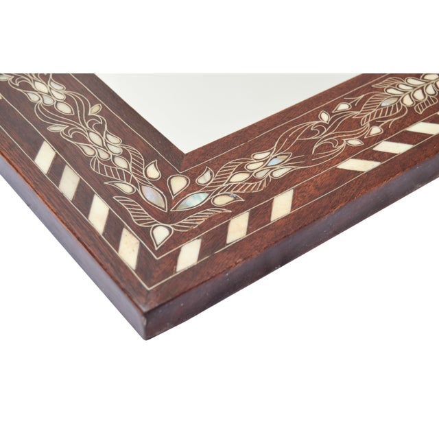 Brown Vintage Handmade Floral-Patterned Mother-of-Pearl Inlaid Mirror For Sale - Image 8 of 8