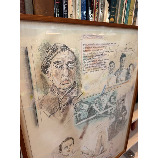 1977 Douglas James Johnson Original Drawing "Auden Group" in Museum Bark Frame For Sale - Image 4 of 6