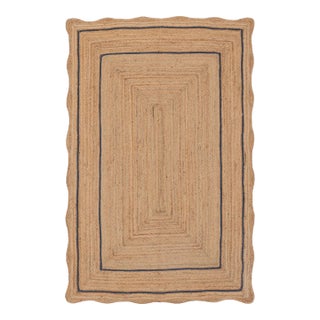 Navy Natural Jute Wave Scallop Rug 3x5 Ft. For Sale