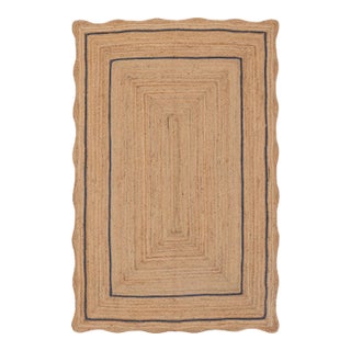 Navy Natural Jute Wave Scallop Rug 3x5 Ft. For Sale