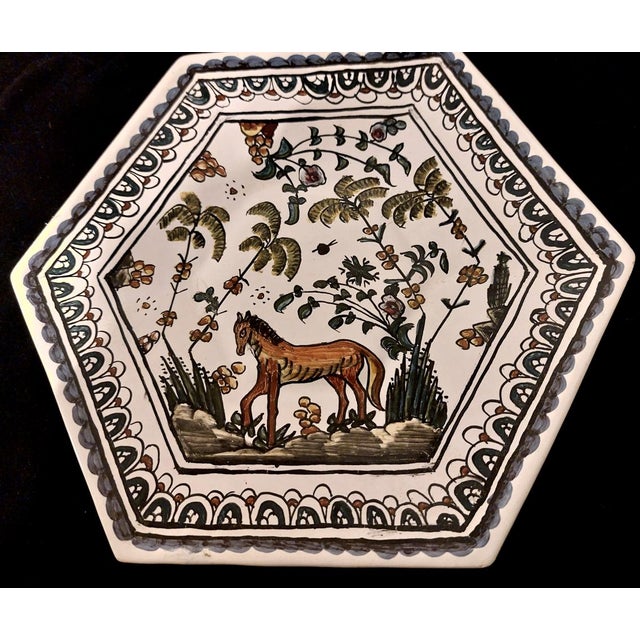 Ceramic Hexagonal Plate from Barreira Condeixa Portugal S XVII, 1960 For Sale - Image 7 of 10