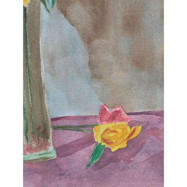 Pink Vintage Original Still Life Floral Watercolor Painting Framed For Sale - Image 8 of 10
