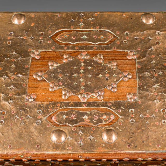 Small Antique Zanzibar Chest, East African Teak, Brass, Travel Trunk, Victorian For Sale - Image 9 of 11