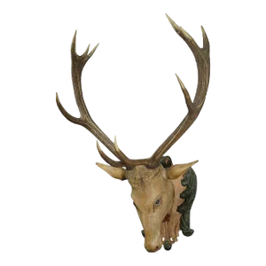 Large Antique Wooden Carved Black Forest Baroque Stag Head With 10 Point Trophy