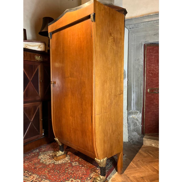 19th Century 19th Century Biedermeier Fruitwood Armoire with Dolphin Carvings and Gilt Detail For Sale - Image 5 of 11