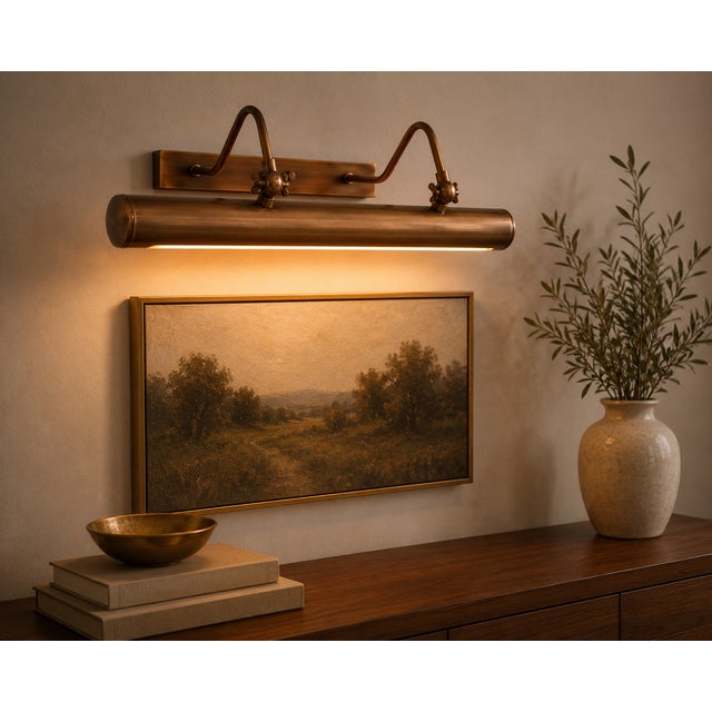 Handcrafted Solid Brass Picture Light, Antique Brass Double-Arm Adjustable Picture Light For Sale - Image 4 of 9