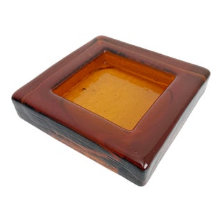 1970s Brutalist Block Glass Ashtray/Catchall Attributed to Blenko For Sale