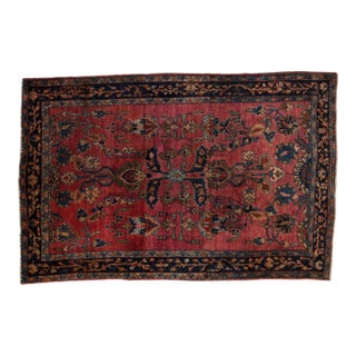 1920s Antique Persian Sarouk Floral Palmette Ruby Wool Rug For Sale