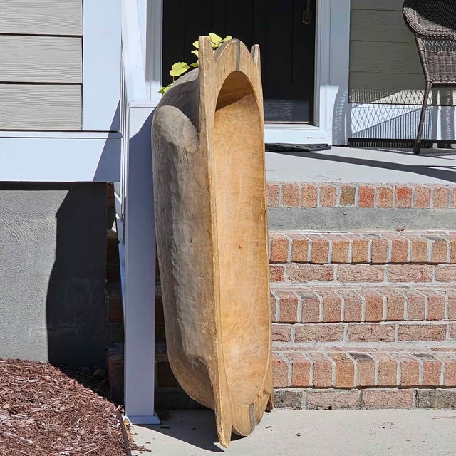 52-Inch Antique European / Hungarian Wooden Dough Bowl | Primitive Trencher Trough For Sale - Image 4 of 5