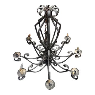 Vintage Wrought Iron Chandelier - 8 Light Gothic/Spanish Revival Style For Sale