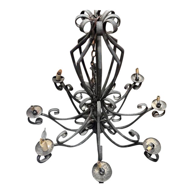Vintage Wrought Iron Chandelier - 8 Light Gothic/Spanish Revival Style For Sale