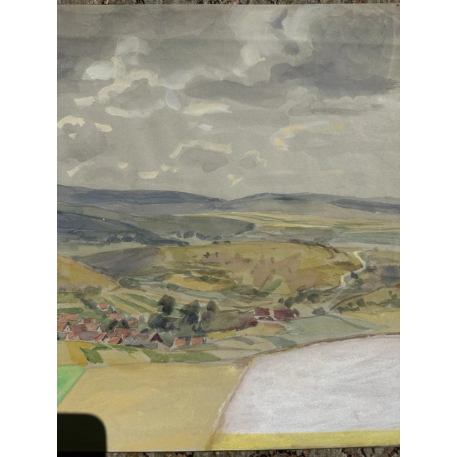 Blue Heinrich Pforr, Wide Heights, Village and Valley Landscape in the High Meißner, 1890s, Oil on Canvas For Sale - Image 8 of 13