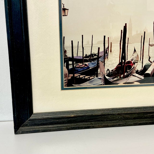 Wood 1980s Vintage Italian Coastal Venus Gondolas at Dock Framed Photography For Sale - Image 7 of 14