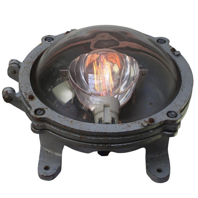 Vintage French Industrial Grey Cast Iron and Clear Glass Wall Light For Sale - Image 4 of 7