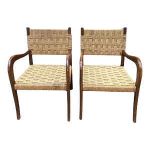 Mid 20th Century Pair of Unmarked Paolo Buffa Cord Chairs