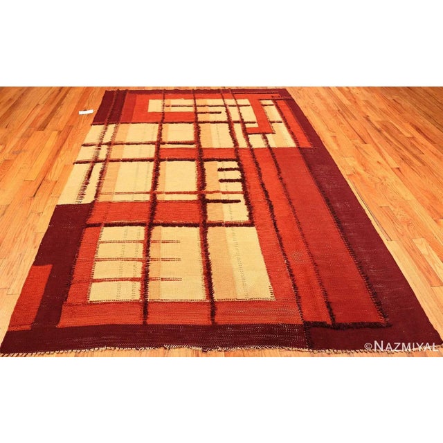 1940s Vintage Geometric Swedish Scandinavian Flat Woven Rug For Sale - Image 10 of 12