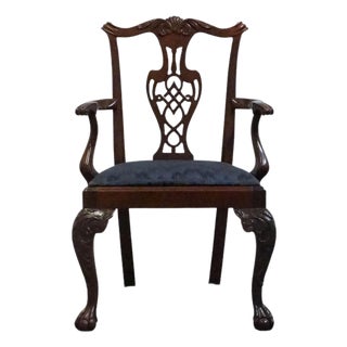 High End Vintage Solid Mahogany Traditional Chippendale Style Dining Arm Chair 102488 For Sale