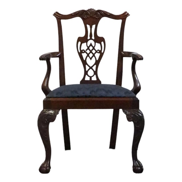High End Vintage Solid Mahogany Traditional Chippendale Style Dining Arm Chair 102488 For Sale