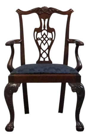 High End Vintage Solid Mahogany Traditional Chippendale Style Dining Arm Chair 102488