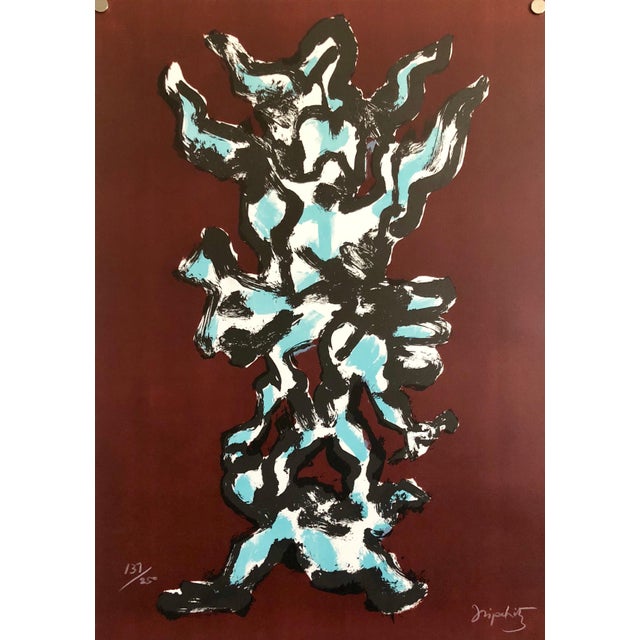 Jacques Lipchitz, Large Color French Cubist Lithograph Tree of Life Signed Ltd Ed. Sculpture Study, 1972 For Sale