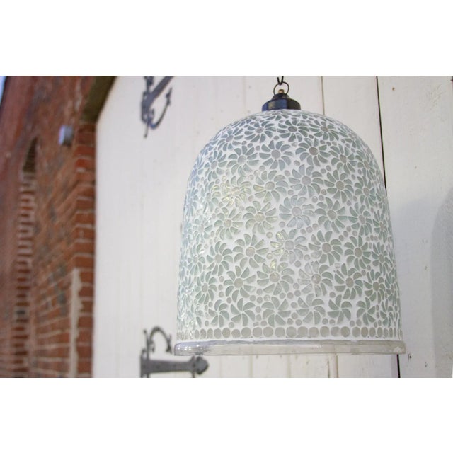 Floral White Mosaic Glass Bell Pendant Light For Sale In Los Angeles - Image 6 of 8