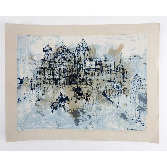 Modernist Medieval Cityscape Serigraph Print For Sale - Image 4 of 5