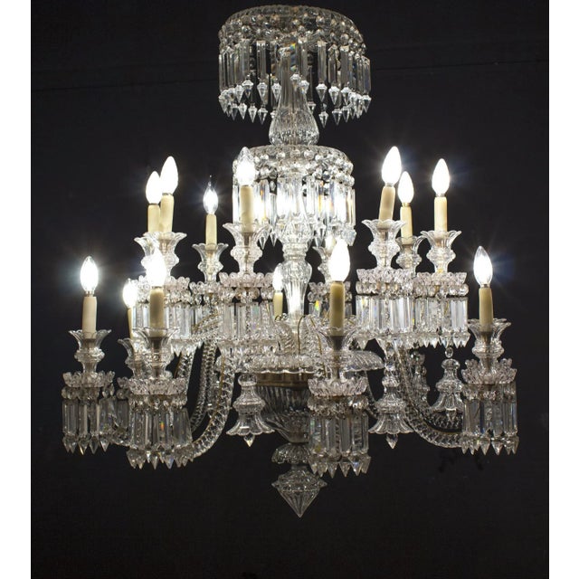A sixteen-light crystal chandelier in the manner of Baccarat. The 16 lights are on three floors. The crystals are...