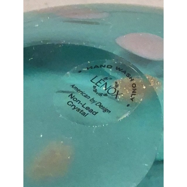 Late 20th Century Vintage Lenox Hand Blown Art Glass Teal Retro Fleck Splatter Bowl For Sale - Image 5 of 7