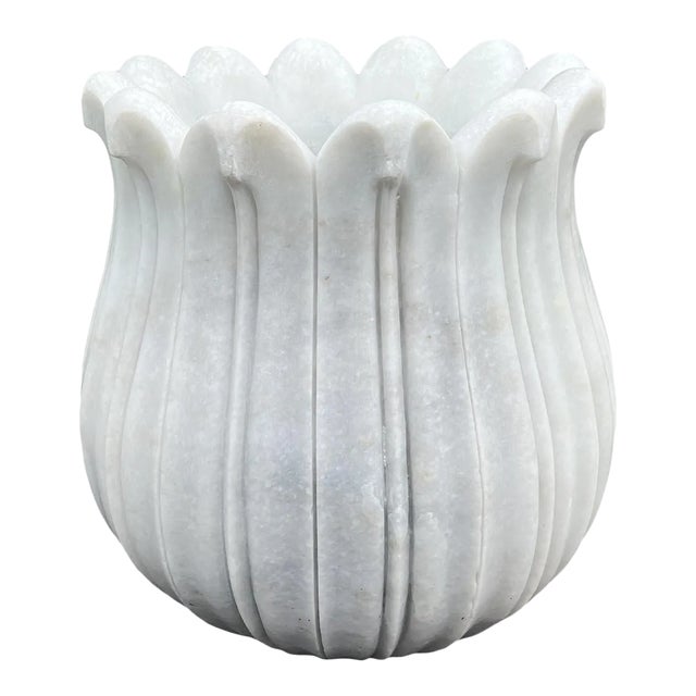 White Marble Lotus Flower Planter Pot Chairish
