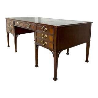Late 20th Century Vintage Baker Mahogany Executive Desk W Embossed Leather Insets For Sale