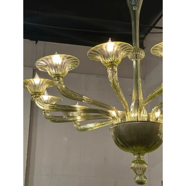 Glass Modern Olive Colored Murano Glass Chandelier For Sale - Image 7 of 8