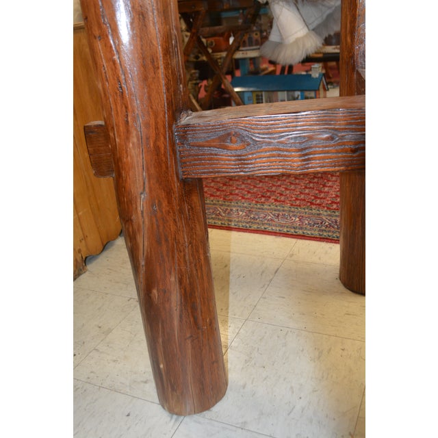 1980s Vintage Log Wood Dining Table With Criss Cross BaseRound Glass Top For Sale - Image 12 of 14