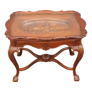 Neoclassical Style Carved Wood Cherub Removable Tray Table