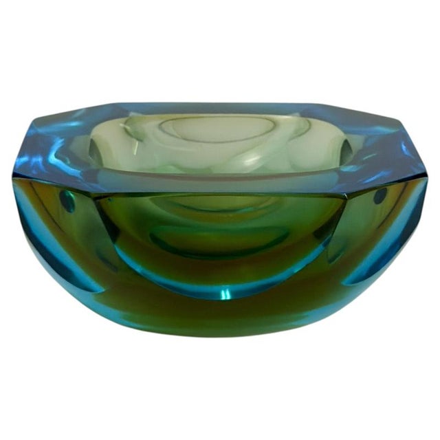 Octagonal Chartreuse Sommerso Murano Glass Bowl, 1960s For Sale - Image 11 of 11