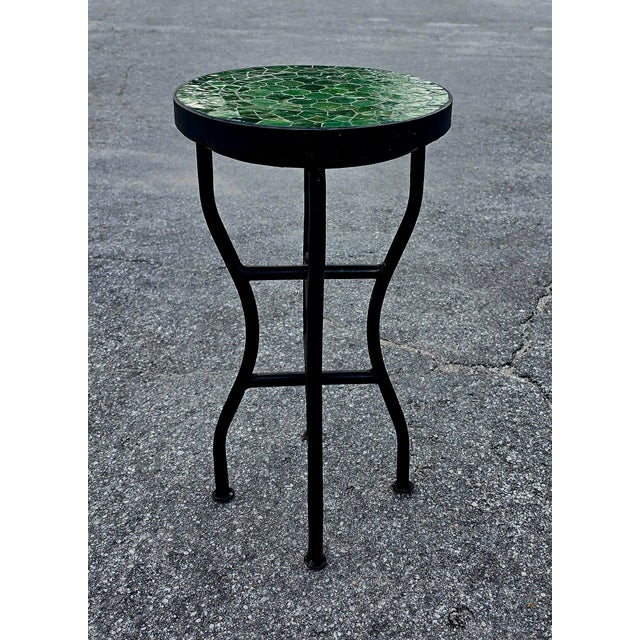 14" Mini Moroccan Mosaic Accent Table – Tamegroute Green Tile Top For Sale - Image 4 of 11