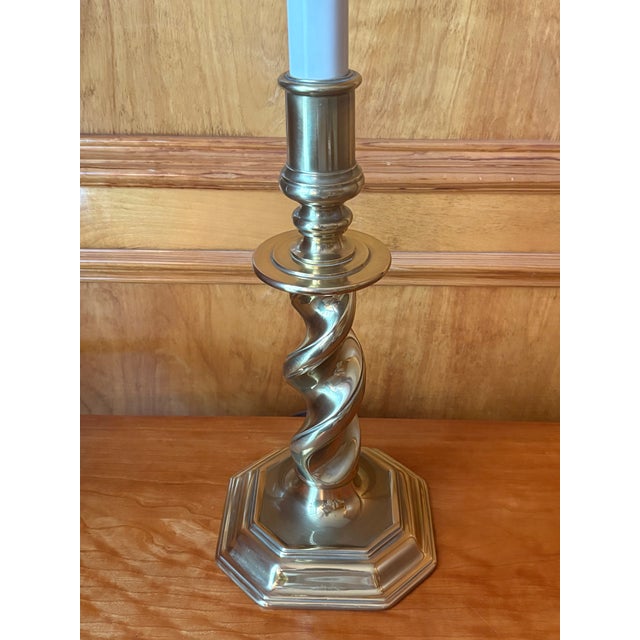 Beautiful American-made barley twist table lamp from Stiffel, made in its Chicago factory in the 1991. Finish is in very...