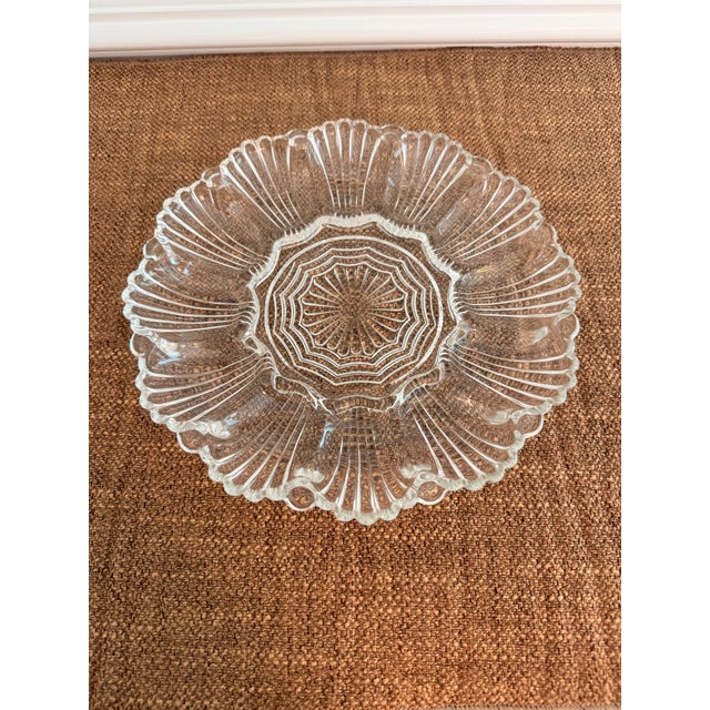 Vintage Clear Pressed Glass Oyster Plate / Shell Form Seafood Server For Sale - Image 4 of 5