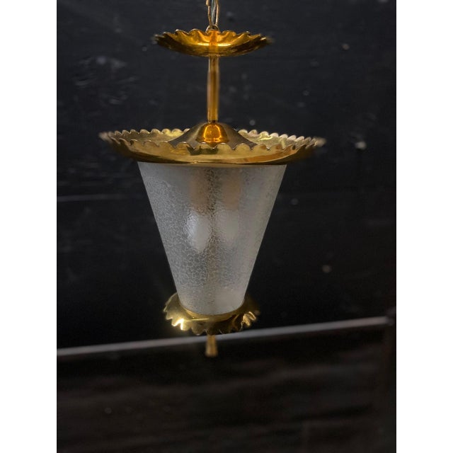 1950's Brass & Wrinkle Glass Hanging Fixture Attributed to Vetri Seguso For Sale - Image 11 of 12