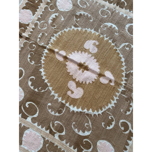 Mid-Century Modern Boho Samarkand Suzani Tablecloth — 4'4'' X 4'7'' For Sale - Image 3 of 9