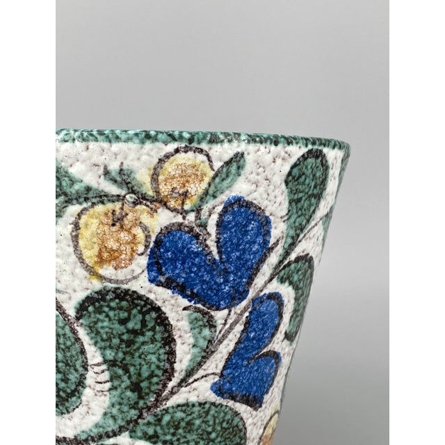 Blue Flower Pot with Floral Decoration by Ruscha Keramik, West Germany, 1960s For Sale - Image 8 of 14